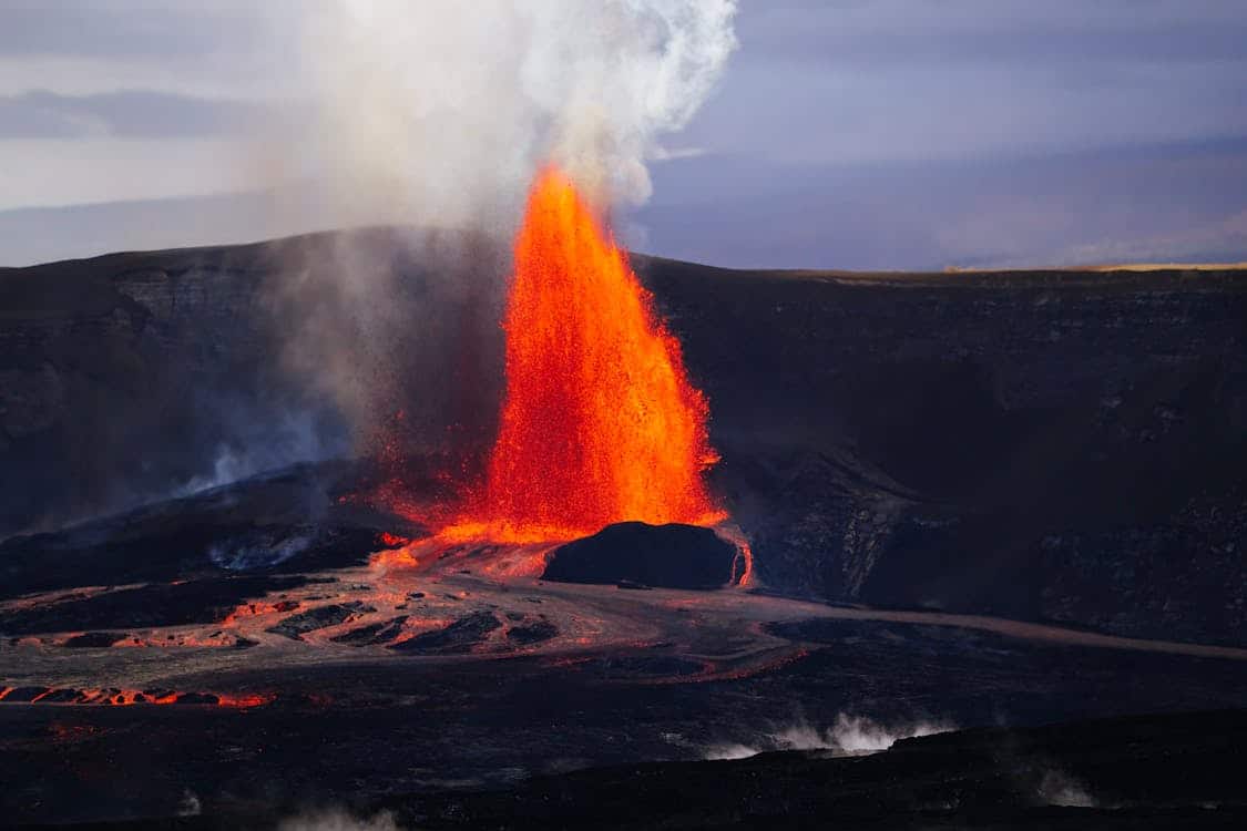 Kilauea volcano lava fountain eruption on the Big Island of Hawaii