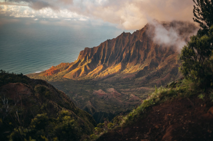 Steep green ridges above a Hawaiian valley